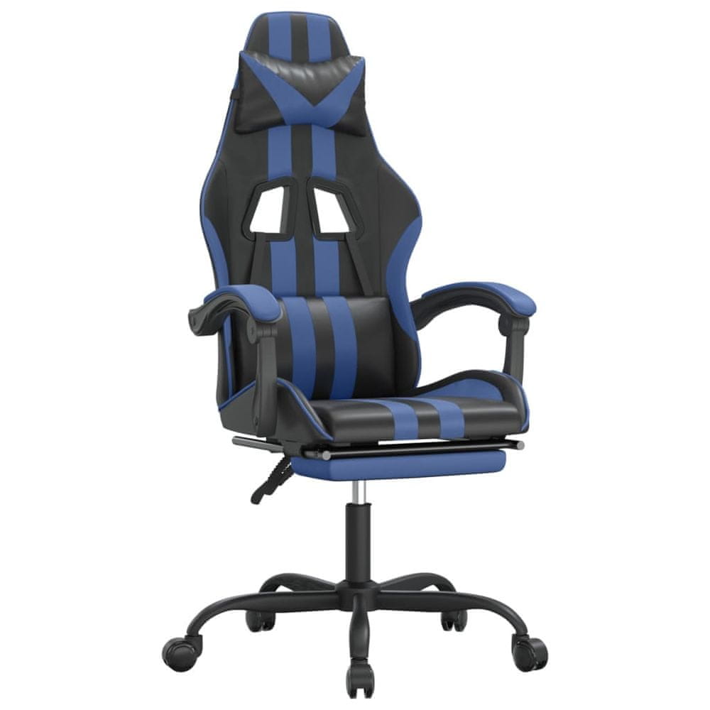 Vidaxl Herná stolička s podnožkou čierna a modrá umelá koža
